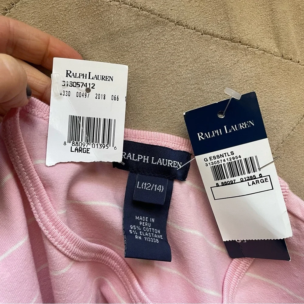 Ralph Lauren Large L 10-12 Pink Striped Long Sleeve Shirt NWT